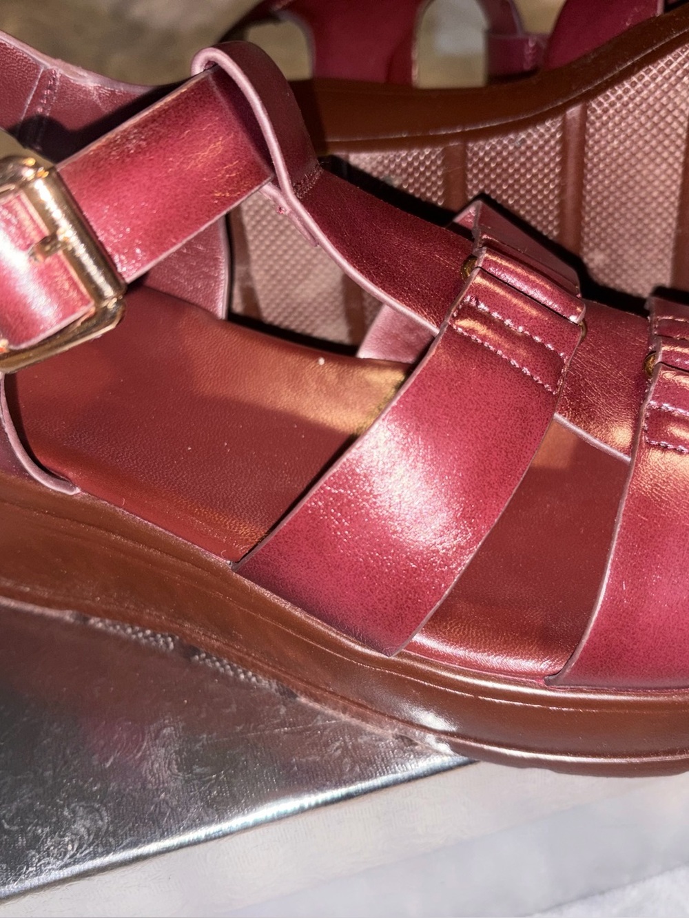 Abbleet Burgundy Wine Platform Wedge Sandals Women’s Size 9 Strappy - Picture 4 of 14